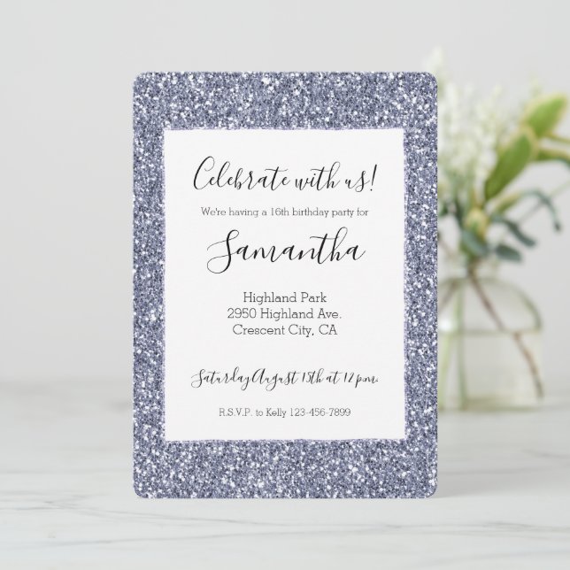 Invitation Parties scintillant violet Luxe (Debout devant)