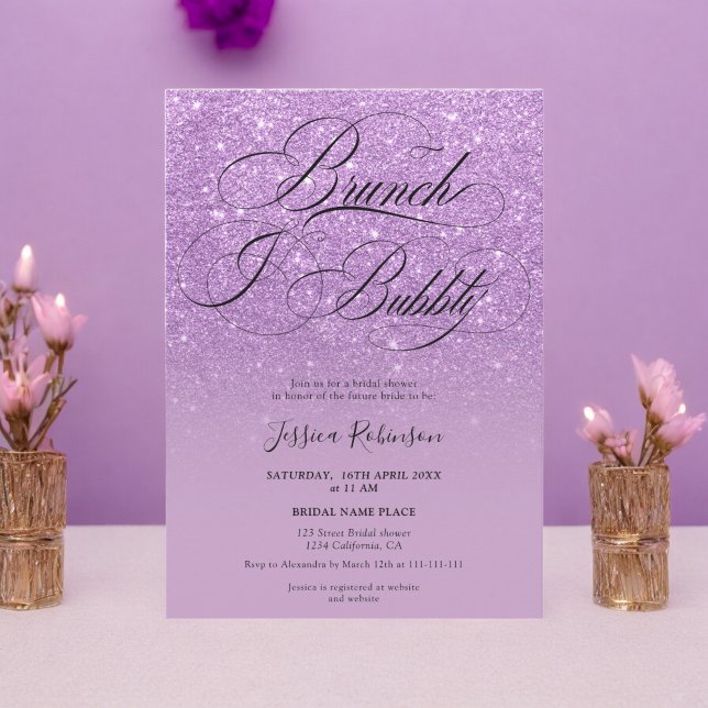 Invitation Parties scintillant violet ombre script nuptiale d (Purple glitter ombre script bridal shower invitation)