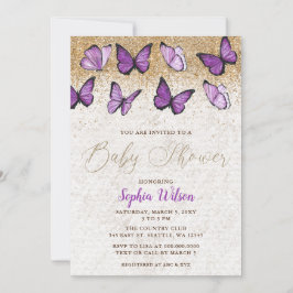 Invitation Parties scintillant violet papillon Baby shower