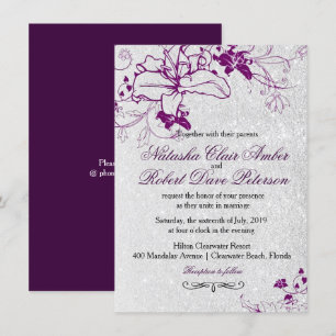 Invitation Parties scintillant violet profond Mariage floral 