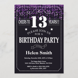 Invitation Parties scintillant violette 13e anniversaire Invi