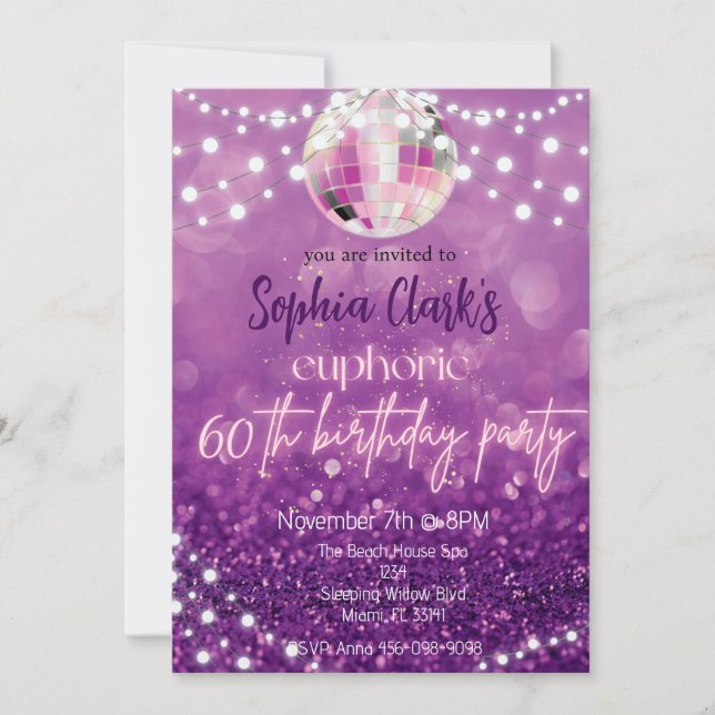 Invitation Parties scintillant violette 60e anniversaire Euph (Devant)