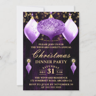 Invitation Parties scintillant violette Baubles Soirée de Noë