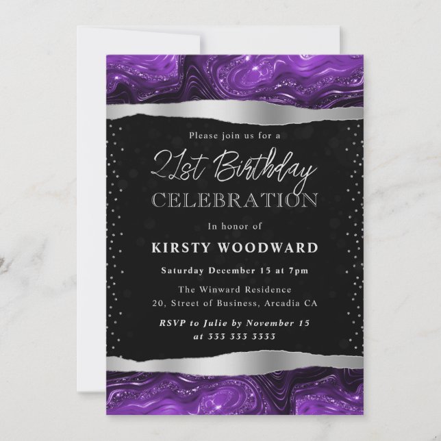 Invitation Parties scintillant violette et noire Shimmer 21e  (Devant)