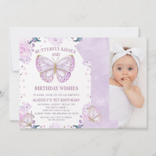 Invitation Parties scintillant violette Photo Papillon Baiser