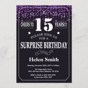 Invitation Parties scintillant violette Surprise 15e annivers