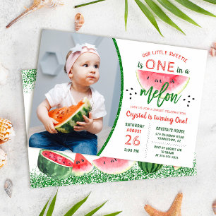 Invitation Parties scintillant Watermelon 1er Anniversaire Ph