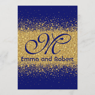 Invitation Parties scintillantes élégantes d'or et bleu royal