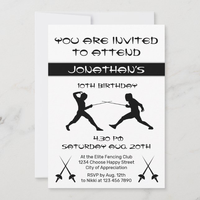 Invitation Partition moderne de clôture en silhouette noire e (Devant)