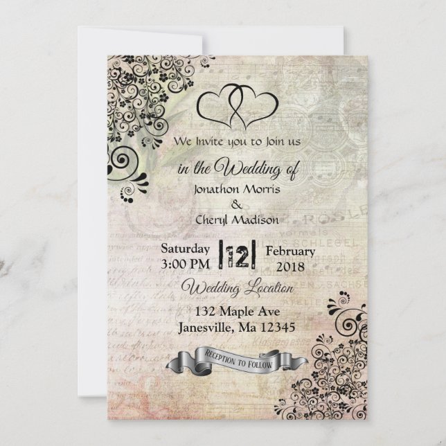 Invitation Partition Notes Mariage de coeur (Devant)