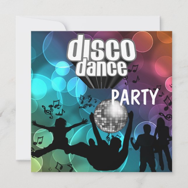 Invitation Party Disco Dance Retro Blue Bubles (Devant)