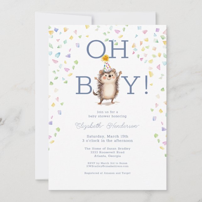 Invitation Party Hedgehog C'est un Baby shower garçon Invitat (Devant)