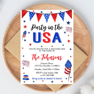 Invitation Party in the USA 4th of July Backyard BBQ Invite