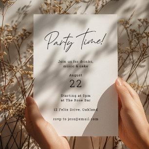Invitation Party Time   Moderne Minimaliste Simple Blanche