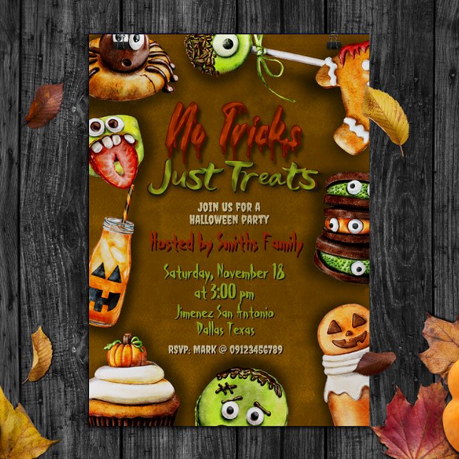 Invitation Pas de Trucs Juste Traitements - Fête d'Halloween (No Tricks Just Treats - Halloween Party Invitation)