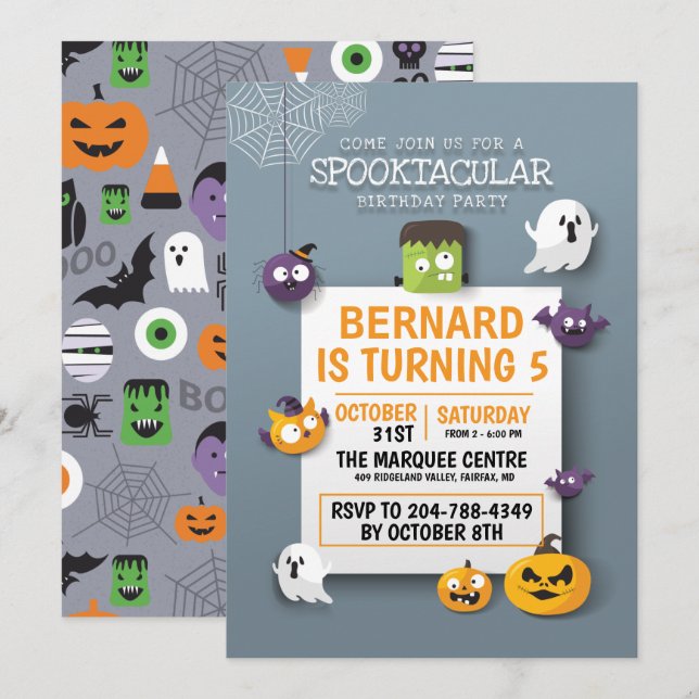Invitation Pas Éffrayant Enfants Halloween fête d'anniversair (Devant / Derrière)