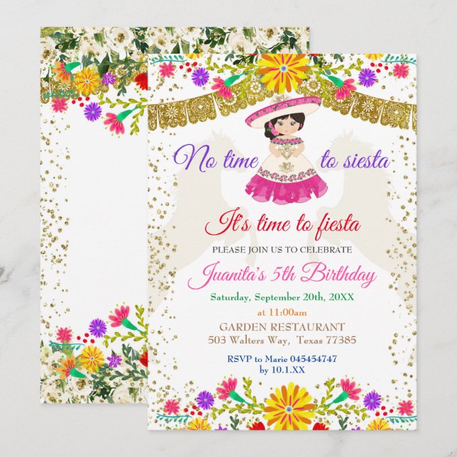 Invitation Pas le temps de Siesta Fêtons Fête Anniversaire (Devant / Derrière)