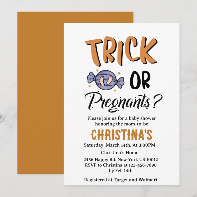 Invitation Pas Un Baby shower De Sorcière D'Halloween Enceint (Devant / Derrière)