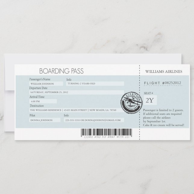 Invitation Pass d'embarquement (Prix du meilleur jour) (Devant)