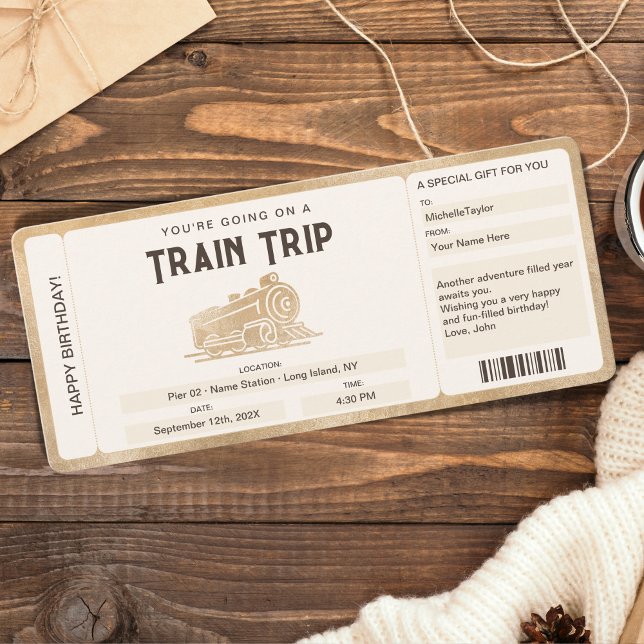 Invitation pass surprise Embarquement Billet Train Voyage (surprise train trip ticket with golden train)