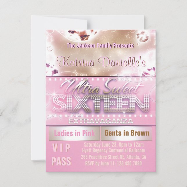Invitation Passage du sweet sixteen VIP de lueur de diamant (Devant)