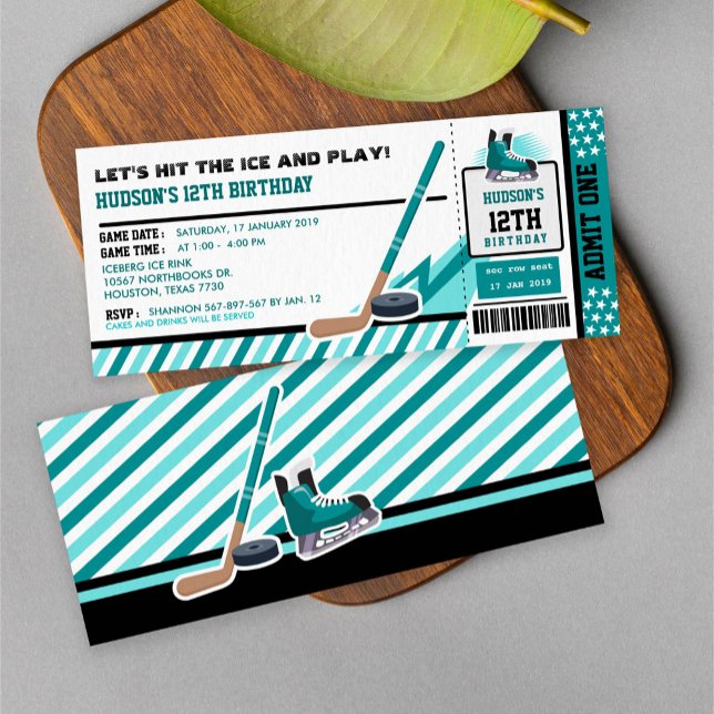 Invitation Passe-billets de hockey sur glace fête d'anniversa (Créateur téléchargé)