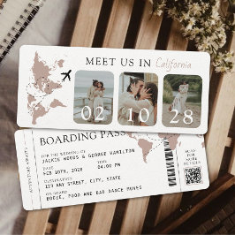 Invitation Passe d'embarquement Beige Neutre 3 Photos Mariage