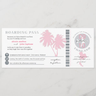 Invitation Passe d'embarquement de palmiers roses en Thaïland