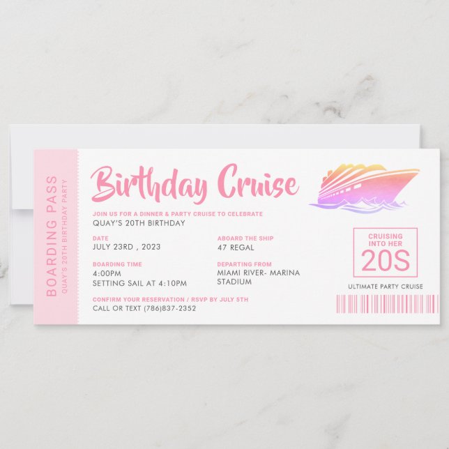Invitation Passe d'embarquement pour croisière d'anniversaire (Devant)
