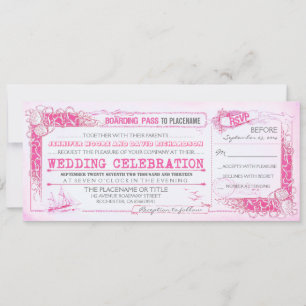 Invitation Passe d'embarquement rose marine