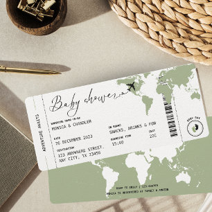 Invitation Passe d'embarquement Voyage Baby shower neutre pou
