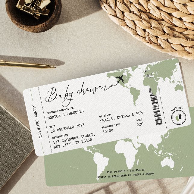 Invitation Passe d'embarquement Voyage Baby shower neutre pou (Créateur téléchargé)