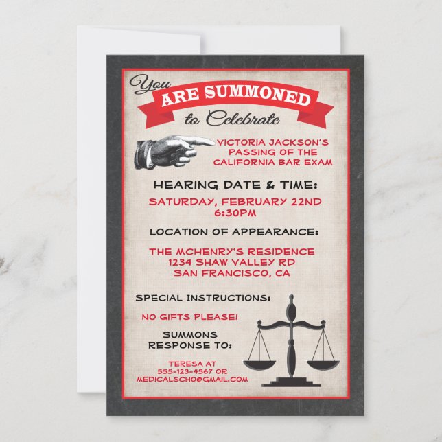 Invitation Passé l'examen de droit de l'école de droit de l'i (Devant)