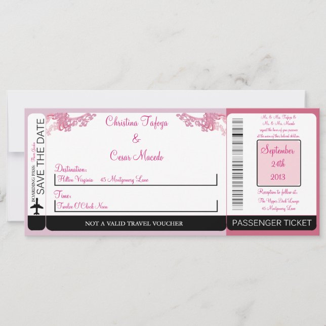 Invitation Passe Pink/Purple Chine Boarding Pass (Devant)