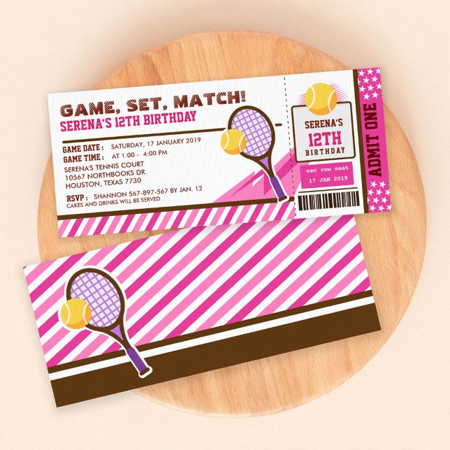 Invitation Passe Ticket Tennis Rose Anniversaire (Créateur téléchargé)
