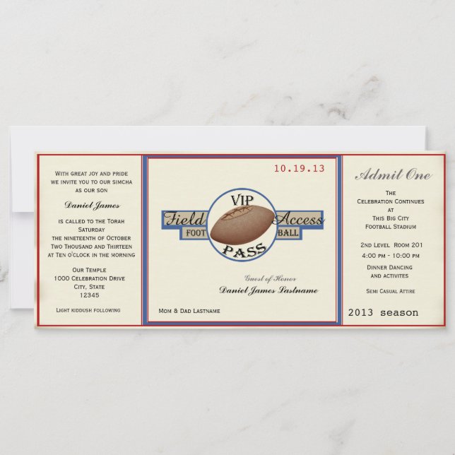 Invitation Passe vintage de football (Devant)