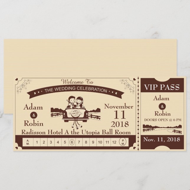 Invitation Passe VIP de mariage (Devant / Derrière)