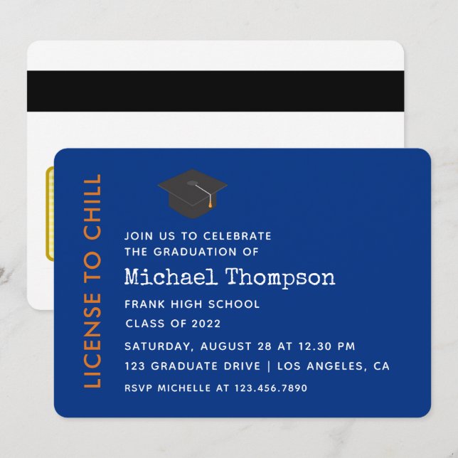 Invitation Passe VIP pour le Parti de Graduation Bleu et Oran (Devant / Derrière)