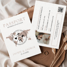 Invitation Passeport Beige Cute Destination Unique Mariage