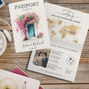 Invitation Passeport de destination de mariage Santorin Grèce