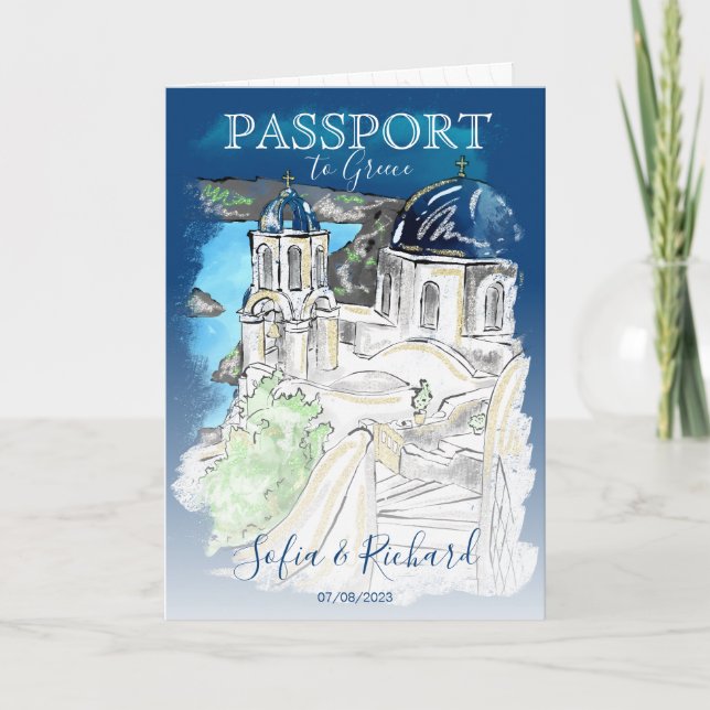 Invitation Passeport de destination mariage Santorini Grèce I (Devant)