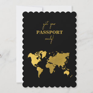 Invitation Passeport de mariage de destination Monde Noir Or