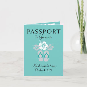 Invitation Passeport de mariage sarcelle et gris Negril Jamaï