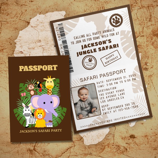 Invitation Passeport de Safari dans la Jungle Anniversaire En (Créateur téléchargé)
