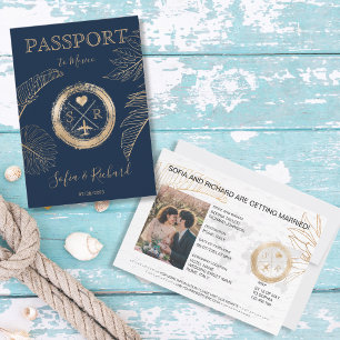 Invitation Passeport Destination Mariage Palm Plane Monogramm