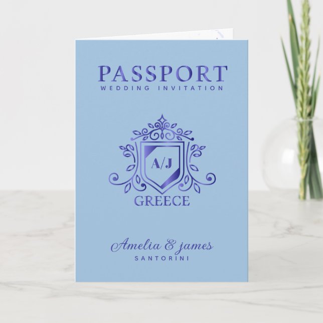 Invitation Passeport Destination Santorini Grèce Mariage (Devant)