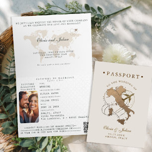 Invitation Passeport Faux Or Beige Italie Mariage Destination