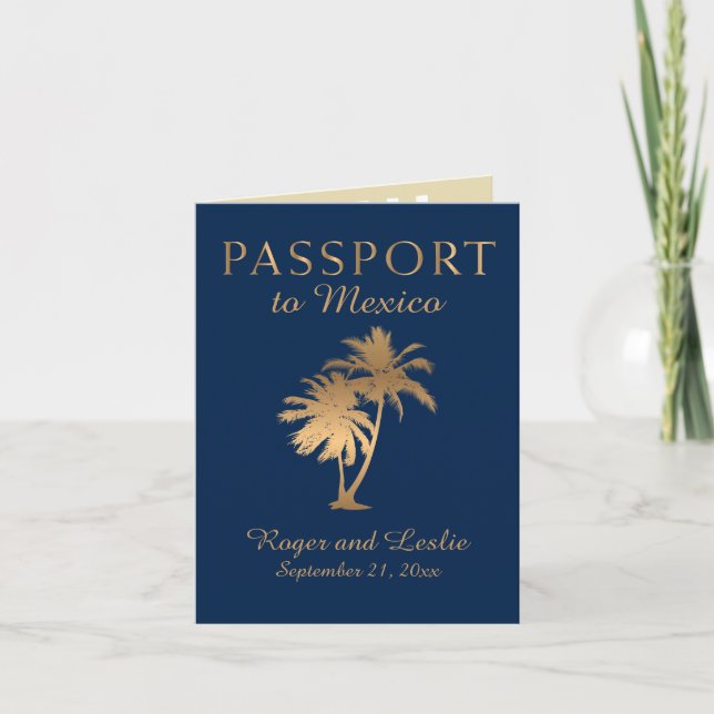 Invitation Passeport Mariage Blue Faux Gold Puerto Vallarta (Devant)