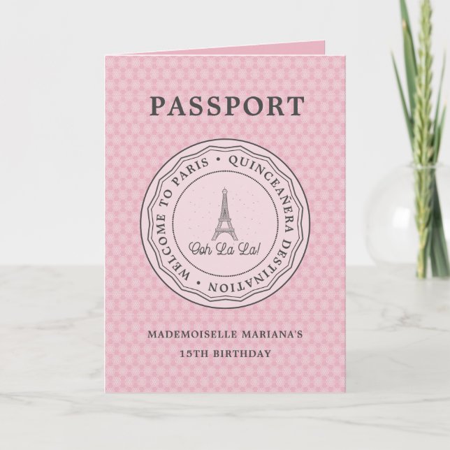 Invitation Passeport Paris Blush cool Avec Photo Quinceañera (Devant)