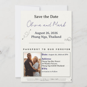 Invitation Passeport Save the Date – Bleu marine & Or Desti